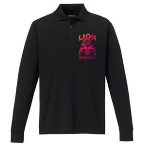 Lion Workout Beast Muscles Motivation Fitness Gym Quote Gift Performance Long Sleeve Polo