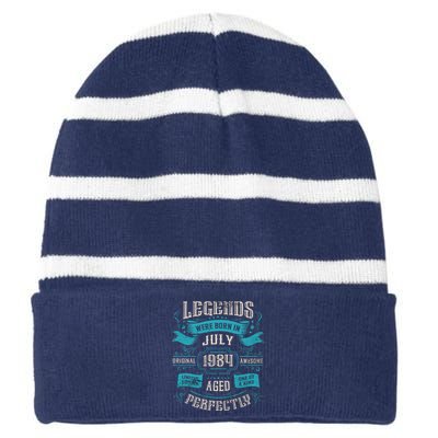 Legends Were Born In July 1984 Birthday Striped Beanie with Solid Band