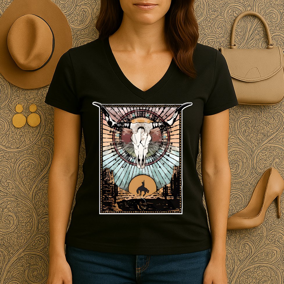 Longhorn Western Country Sweater Western Aesthetic Wild Women's V-Neck T-Shirt
