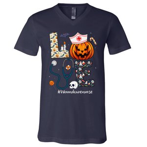 Love Wound Care Nurse Life Spooky Halloween Pumpkin Nurse V-Neck T-Shirt