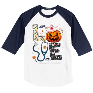 Love Wound Care Nurse Life Spooky Halloween Pumpkin Nurse Baseball Sleeve Shirt