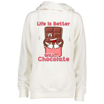 Life With Chocolate Funny Chocolate Bar Funny Gift Womens Funnel Neck Pullover Hood