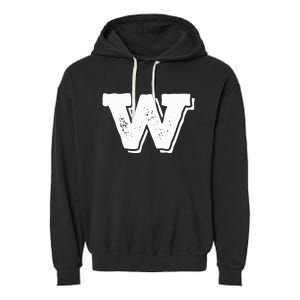 Letter W Capital Alphabet College Varsity Monogram Club Garment-Dyed Fleece Hoodie