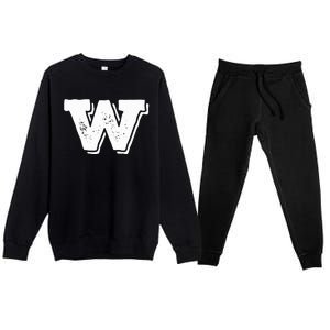 Letter W Capital Alphabet College Varsity Monogram Club Premium Crewneck Sweatsuit Set