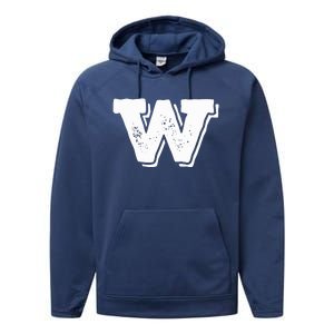 Letter W Capital Alphabet College Varsity Monogram Club Performance Fleece Hoodie