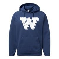 Letter W Capital Alphabet College Varsity Monogram Club Performance Fleece Hoodie