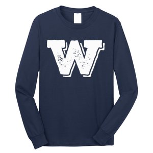 Letter W Capital Alphabet College Varsity Monogram Club Long Sleeve Shirt