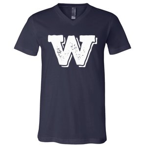 Letter W Capital Alphabet College Varsity Monogram Club V-Neck T-Shirt