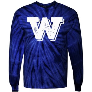 Letter W Capital Alphabet College Varsity Monogram Club Tie-Dye Long Sleeve Shirt