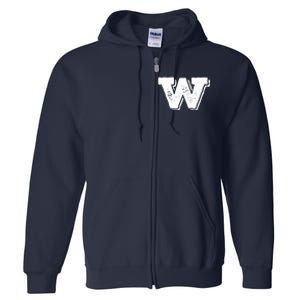 Letter W Capital Alphabet College Varsity Monogram Club Full Zip Hoodie