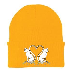 Lovely White Cat Flower Design Cats Heart Shape Tails Gift Knit Cap Winter Beanie