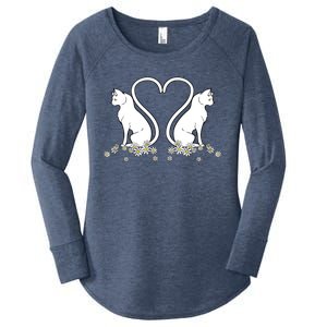 Lovely White Cat Flower Design Cats Heart Shape Tails Gift Women's Perfect Tri Tunic Long Sleeve Shirt