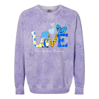 LOVE World Down Syndrome Day Awareness Leopard Gnome Ribbon Colorblast Crewneck Sweatshirt