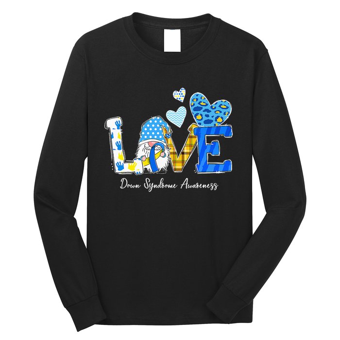 LOVE World Down Syndrome Day Awareness Leopard Gnome Ribbon Long Sleeve Shirt