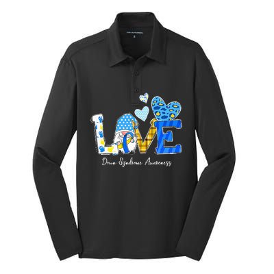 LOVE World Down Syndrome Day Awareness Leopard Gnome Ribbon Silk Touch Performance Long Sleeve Polo