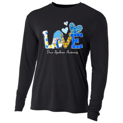 LOVE World Down Syndrome Day Awareness Leopard Gnome Ribbon Cooling Performance Long Sleeve Crew