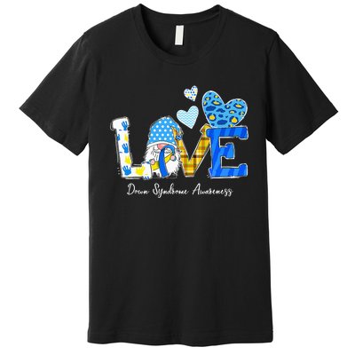 LOVE World Down Syndrome Day Awareness Leopard Gnome Ribbon Premium T-Shirt