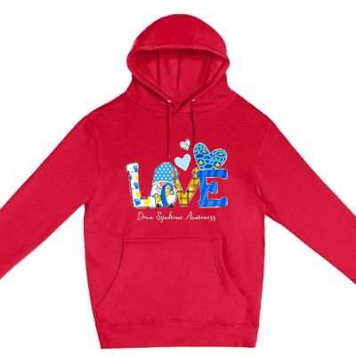 LOVE World Down Syndrome Day Awareness Leopard Gnome Ribbon Premium Pullover Hoodie