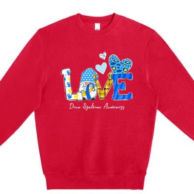 LOVE World Down Syndrome Day Awareness Leopard Gnome Ribbon Premium Crewneck Sweatshirt