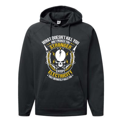 Lineman What Doesn't Kill You Electricity Electrician Performance Fleece Hoodie