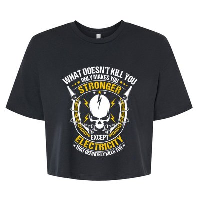 Lineman What Doesn't Kill You Electricity Electrician Bella+Canvas Jersey Crop Tee