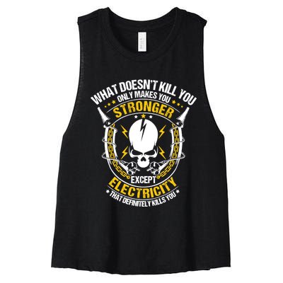 Lineman What Doesn't Kill You Electricity Electrician Women's Racerback Cropped Tank