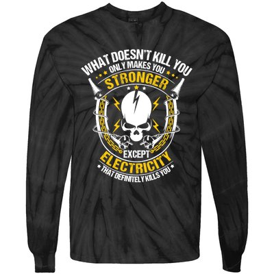 Lineman What Doesn't Kill You Electricity Electrician Tie-Dye Long Sleeve Shirt