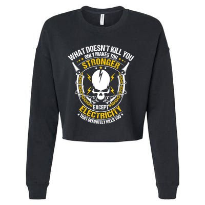 Lineman What Doesn't Kill You Electricity Electrician Cropped Pullover Crew