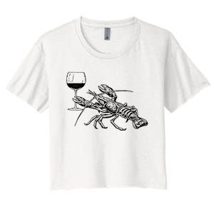 Lobster Wine Drinking Shirts Funny Beach Cruise Vacation Gift Women's Crop Top Tee