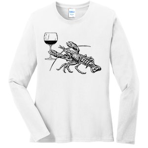 Lobster Wine Drinking Shirts Funny Beach Cruise Vacation Gift Ladies Long Sleeve Shirt