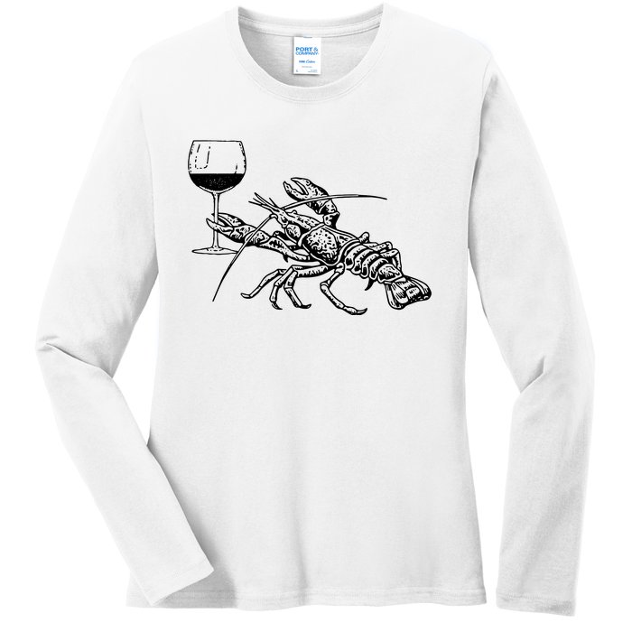 Lobster Wine Drinking Shirts Funny Beach Cruise Vacation Gift Ladies Long Sleeve Shirt