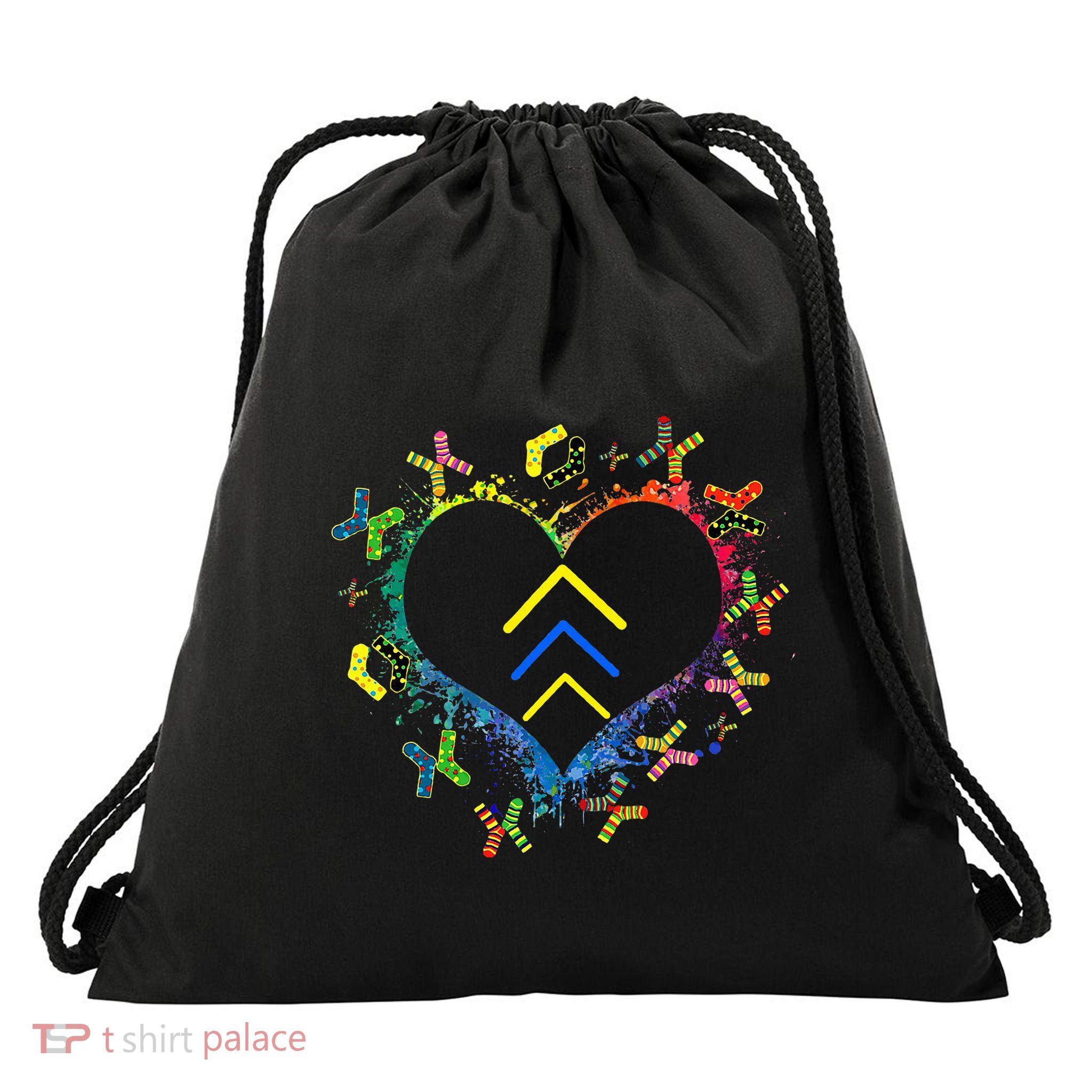Love World Down Syndrome Awareness Day Love 3 Arrows Socks Drawstring Bag