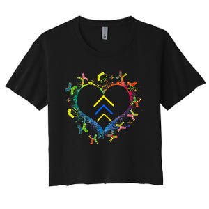 Love World Down Syndrome Awareness Day Love 3 Arrows Socks Women's Crop Top Tee