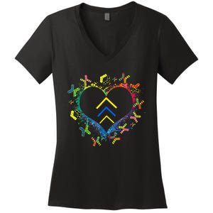 Love World Down Syndrome Awareness Day Love 3 Arrows Socks Women's V-Neck T-Shirt