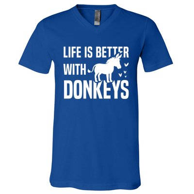 Life With Donkeys Funny Mule Farm Animal Gift V-Neck T-Shirt