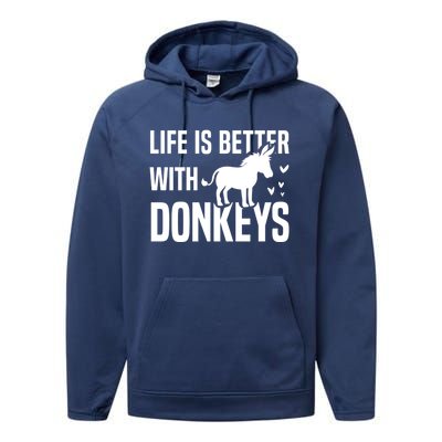 Life With Donkeys Funny Mule Farm Animal Gift Performance Fleece Hoodie