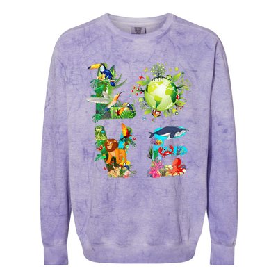 Love World Earth Day 2024 Planet Environmental Animal Colorblast Crewneck Sweatshirt