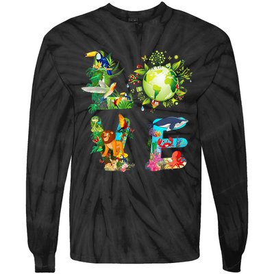 Love World Earth Day 2024 Planet Environmental Animal Tie-Dye Long Sleeve Shirt