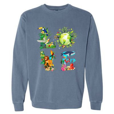 Love World Earth Day 2024 Planet Environmental Animal Garment-Dyed Sweatshirt