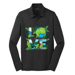 Love World Environmental Protection Earth Day Climate Silk Touch Performance Long Sleeve Polo