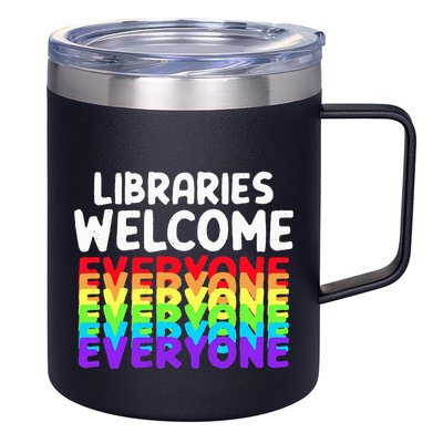 Libraries Welcome Everyone Equality Pride 12oz Stainless Steel Coffee Mug