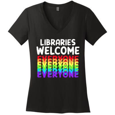 Libraries Welcome Everyone Equality Pride Women's V-Neck T-Shirt