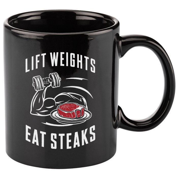 Lift Weights Eat Steaks 11oz C Handle Ceramic Mug