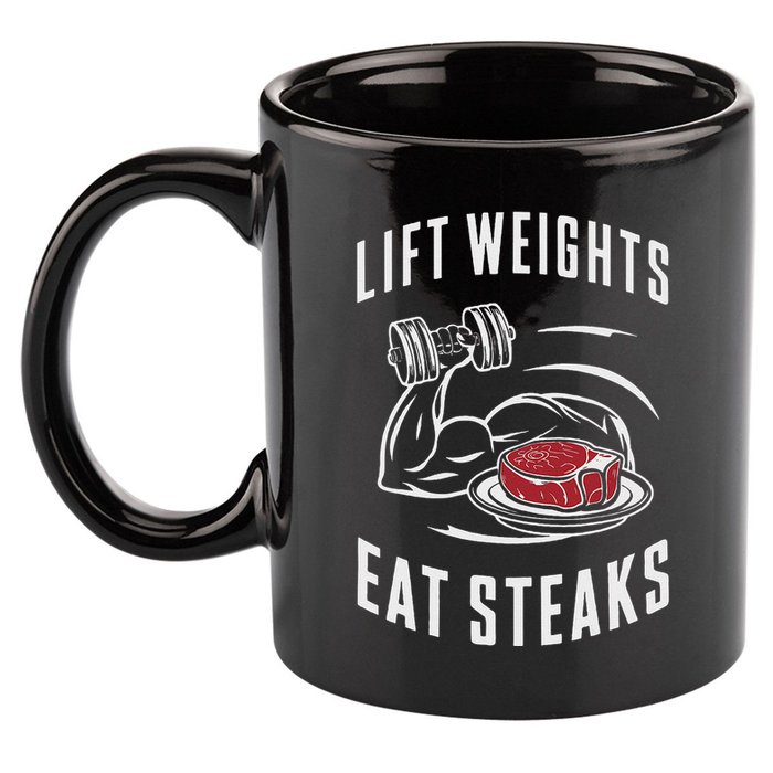 Lift Weights Eat Steaks 11oz C Handle Ceramic Mug