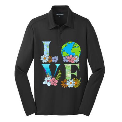 Love World Earth Day 2024 Planet Silk Touch Performance Long Sleeve Polo