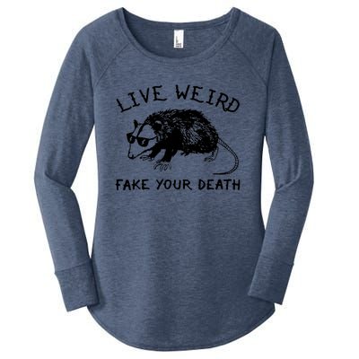 Live Weird Fake Your Death Cool Graphic Awesome Opossum Women's Perfect Tri Tunic Long Sleeve Shirt