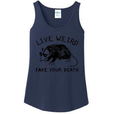 Live Weird Fake Your Death Cool Graphic Awesome Opossum Ladies Essential Tank