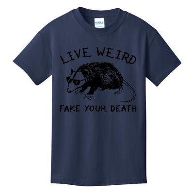 Live Weird Fake Your Death Cool Graphic Awesome Opossum Kids T-Shirt