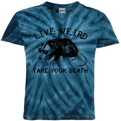 Live Weird Fake Your Death Cool Graphic Awesome Opossum Kids Tie-Dye T-Shirt