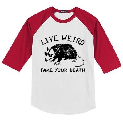 Live Weird Fake Your Death Cool Graphic Awesome Opossum Kids Colorblock Raglan Jersey